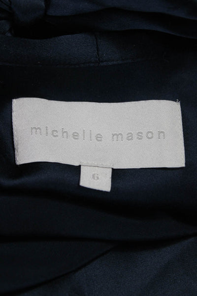 Michelle Mason Womens Silk V-Neck Long Sleeve Basic Blouse Blue Size 6