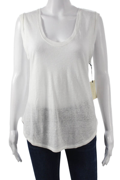 Brochu Walker Womens Basic Sleeveless Tank White Scoop Neck Linen Size S