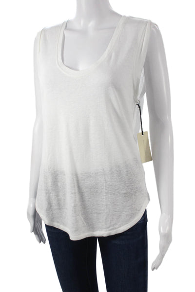 Brochu Walker Womens Basic Sleeveless Tank White Scoop Neck Linen Size S