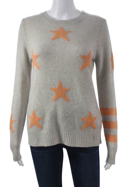 360 Cashmere Women Gray Striped Crew Neck Pullover Sweater Long Sleeve Size L