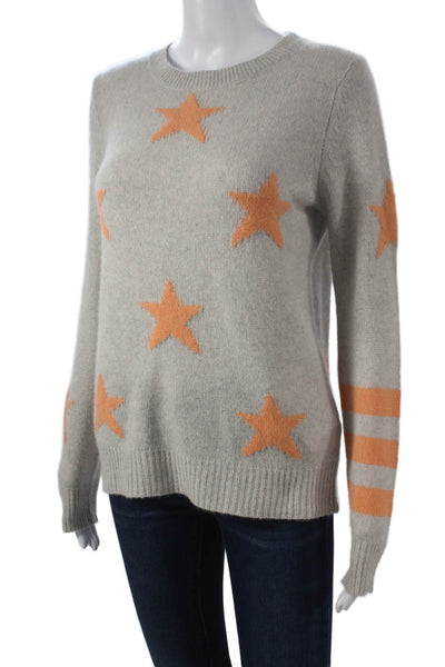 360 Cashmere Women Gray Striped Crew Neck Pullover Sweater Long Sleeve Size L