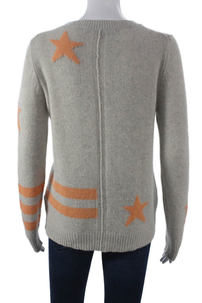 360 Cashmere Women Gray Striped Crew Neck Pullover Sweater Long Sleeve Size L