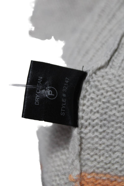 360 Cashmere Women Gray Striped Crew Neck Pullover Sweater Long Sleeve Size L
