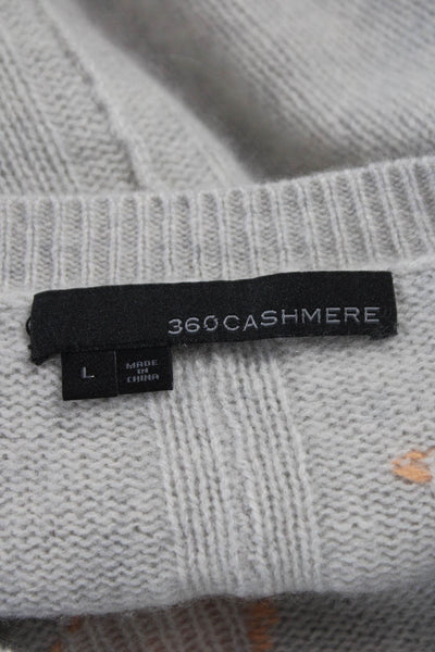 360 Cashmere Women Gray Striped Crew Neck Pullover Sweater Long Sleeve Size L