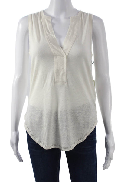 Brochu Walker Women Ivory V-Neck Linen Tank Sleeveless Basic Size S