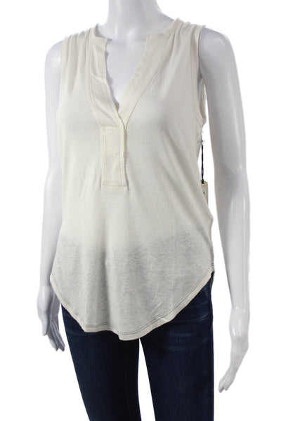 Brochu Walker Women Ivory V-Neck Linen Tank Sleeveless Basic Size S