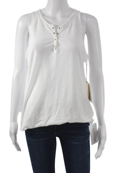 Nation LTD Womens Basic Sleeveless Henley Tank White Pima Cotton Size L