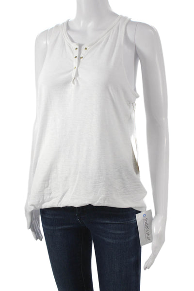 Nation LTD Womens Basic Sleeveless Henley Tank White Pima Cotton Size L