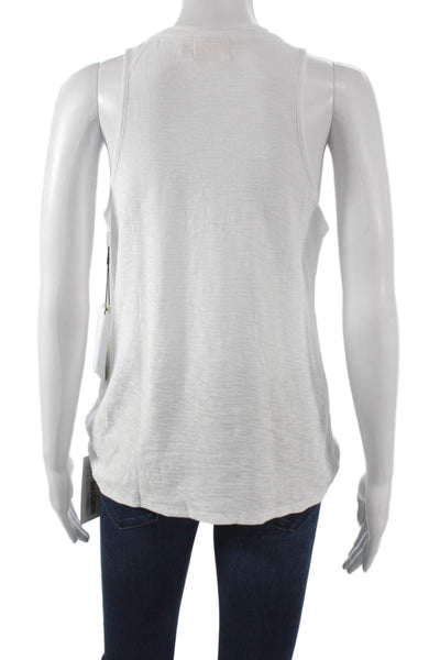 Nation LTD Womens Basic Sleeveless Henley Tank White Pima Cotton Size L