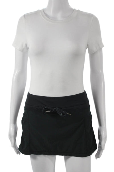Lululemon Women Athletic Black Polyester Blend Mini Skort Drawstring Size 8