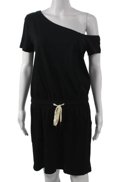 Philanthropy Womens Blouson Dress Black One Shoulder Knee Length Size M