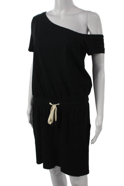 Philanthropy Womens Blouson Dress Black One Shoulder Knee Length Size M