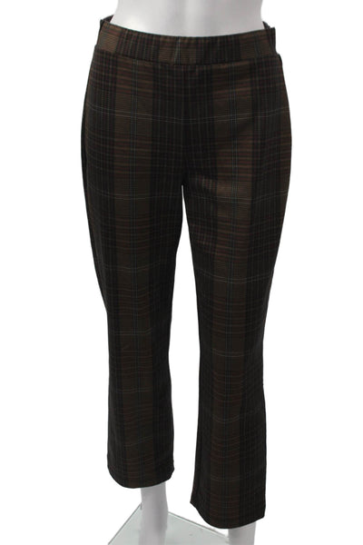Anthropologie Women Cropped Plaid Pants Brown Pull On Size M