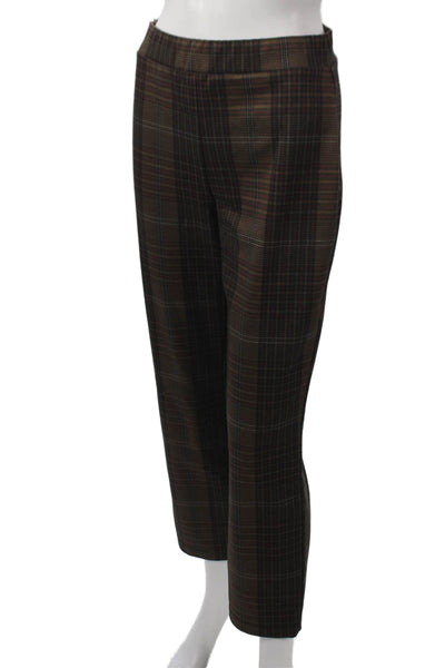 Anthropologie Women Cropped Plaid Pants Brown Pull On Size M