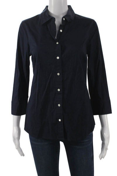 J Crew Women Basic Blue Collared Button-Up 97% Cotton 3/4 Sleeve Size S