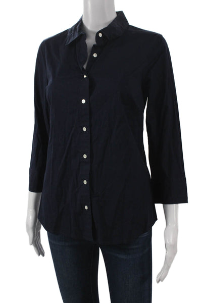 J Crew Women Basic Blue Collared Button-Up 97% Cotton 3/4 Sleeve Size S