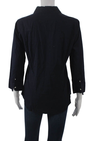 J Crew Women Basic Blue Collared Button-Up 97% Cotton 3/4 Sleeve Size S