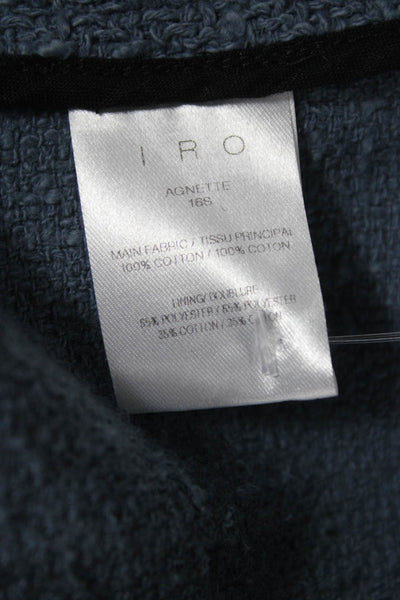 IRO Women Motorcycle Jacket Blue 100% Cotton Snap Closure Size 40