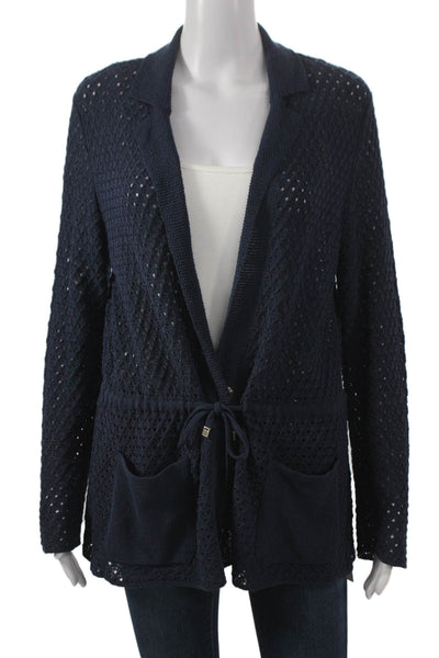 Knitss Women Collared Long Sleeve Recycled Cotton Cardigan Blue Size S