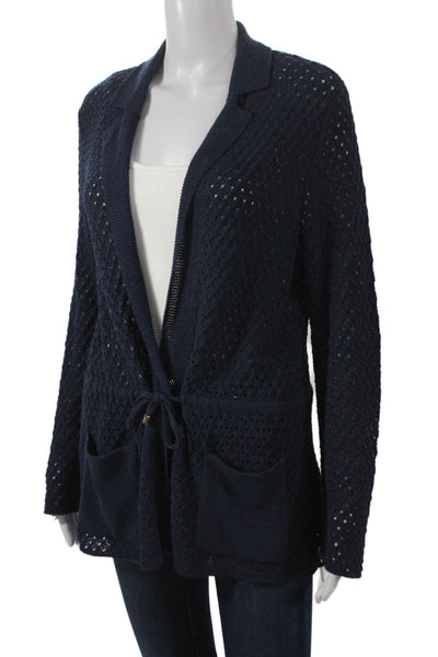 Knitss Women Collared Long Sleeve Recycled Cotton Cardigan Blue Size S