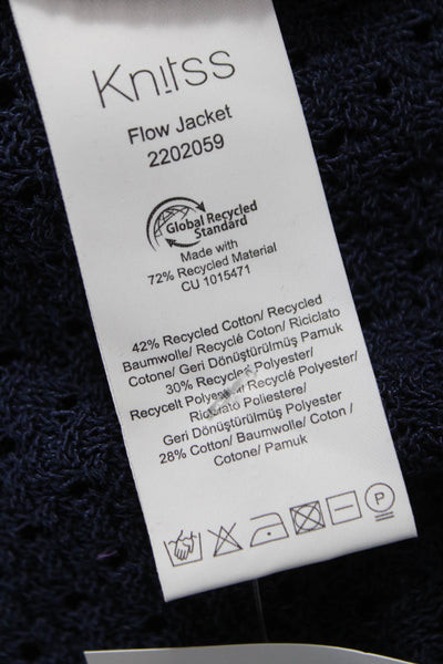Knitss Women Collared Long Sleeve Recycled Cotton Cardigan Blue Size S