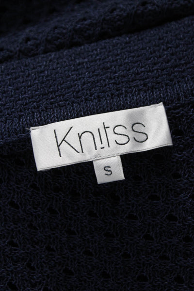 Knitss Women Collared Long Sleeve Recycled Cotton Cardigan Blue Size S