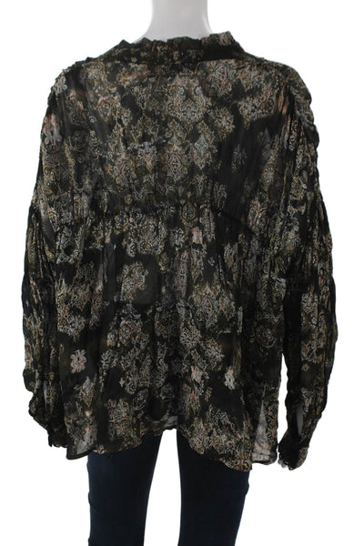 IRO Women Tunic Multicolor Paisley V-Neck Lace Up Viscose Long Sleeve Size 36