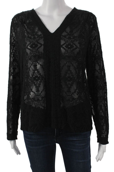 Rebecca Taylor Women Silk Geometric V-Neck Long Sleeve Blouse Size 4