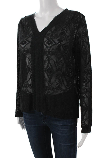 Rebecca Taylor Women Silk Geometric V-Neck Long Sleeve Blouse Size 4