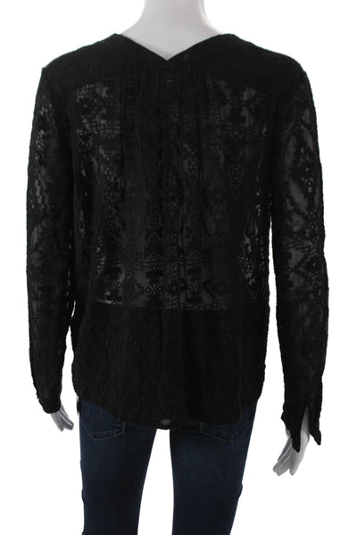 Rebecca Taylor Women Silk Geometric V-Neck Long Sleeve Blouse Size 4