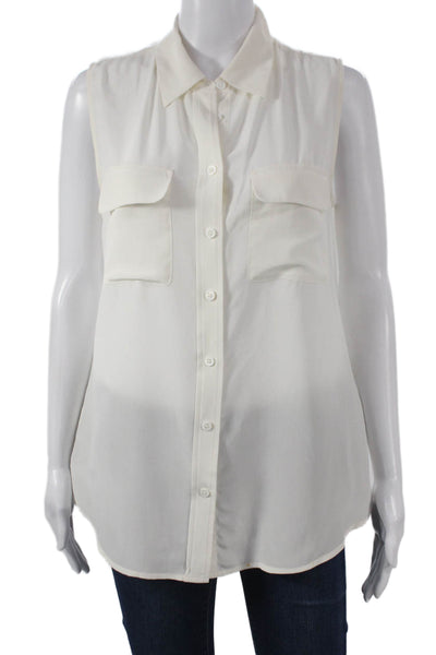 Equipment Femme Women Silk Collared Sleeveless Button Up Solid Basic Size M