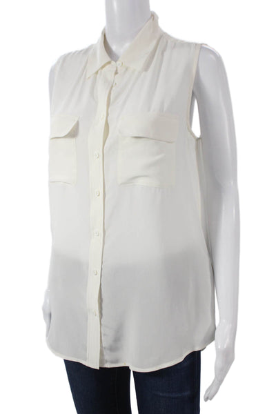 Equipment Femme Women Silk Collared Sleeveless Button Up Solid Basic Size M
