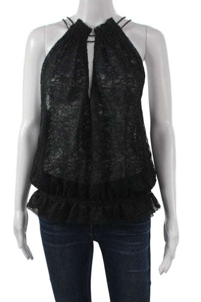 Calvin Rucker Womens Black Floral Halter Lace Tie Tank Sleeveless Size S