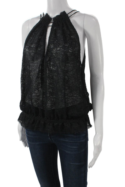 Calvin Rucker Womens Black Floral Halter Lace Tie Tank Sleeveless Size S