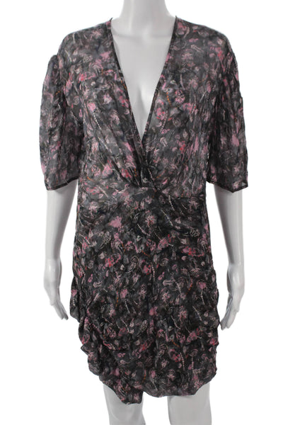 IRO Womens Floral Viscose V Neck Half Sleeve Mini Dress Multicolor Size 40
