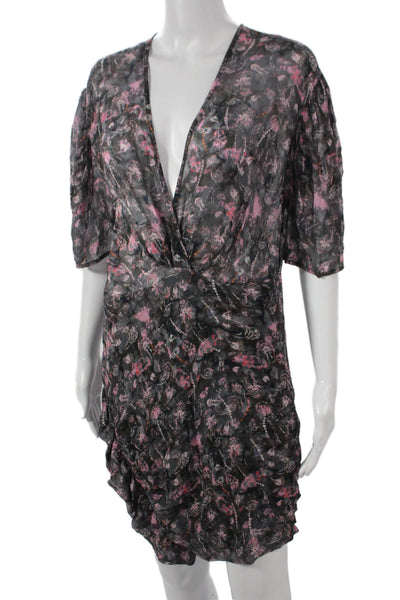 IRO Womens Floral Viscose V Neck Half Sleeve Mini Dress Multicolor Size 40