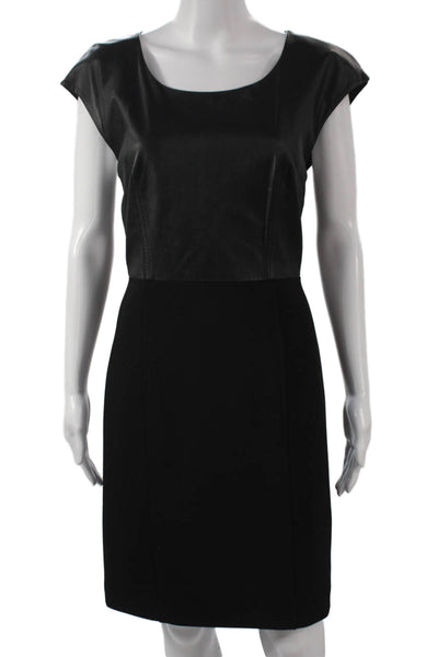 Rachel Zoe Women Black Sheath Dress Short Sleeve Scoop Neck Polyester Size 6
