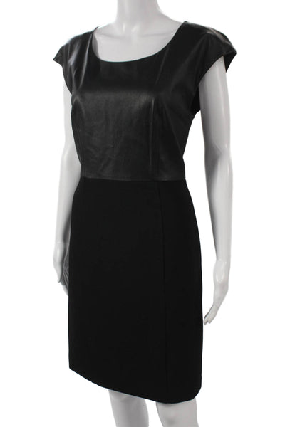 Rachel Zoe Women Black Sheath Dress Short Sleeve Scoop Neck Polyester Size 6