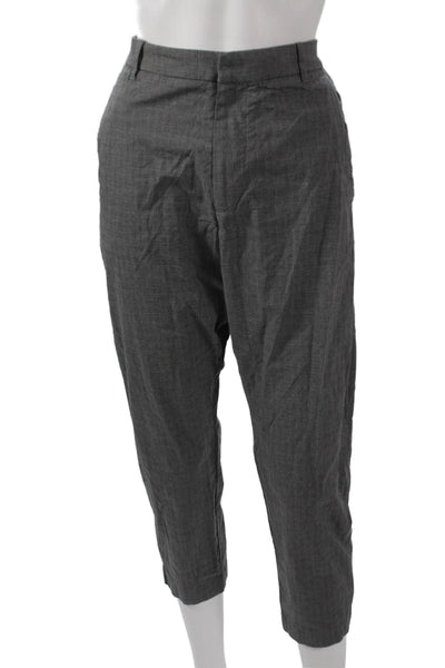 Nili Lotan Women Cropped Plaid Gray Cotton Pants Size 6