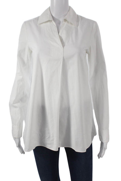 Ellen Tracy Women White Collared Long Sleeve Tunic Cotton Size XS