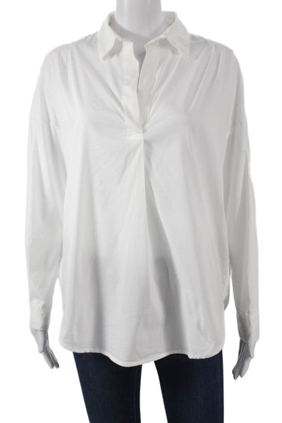 Magaschoni Womens Collared White Basic Blouse Long Sleeve Size S