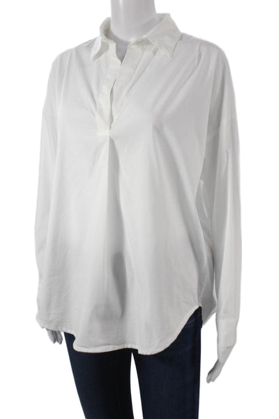 Magaschoni Womens Collared White Basic Blouse Long Sleeve Size S