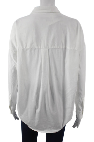 Magaschoni Womens Collared White Basic Blouse Long Sleeve Size S