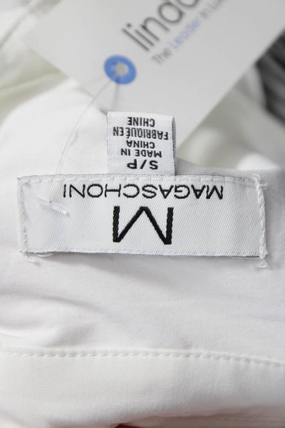 Magaschoni Womens Collared White Basic Blouse Long Sleeve Size S