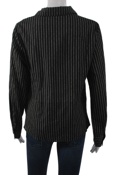 Farrow Women Button-Up Collared Striped Rayon Long Sleeve Black Size S