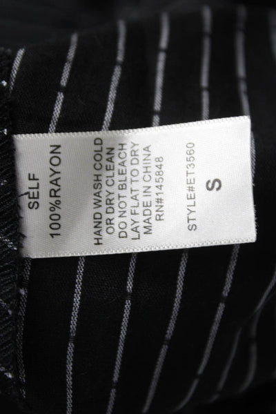 Farrow Women Button-Up Collared Striped Rayon Long Sleeve Black Size S