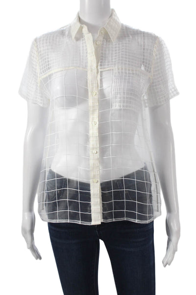 J Crew Womens White Checked Collared Button Up Short Sleeve Size 2