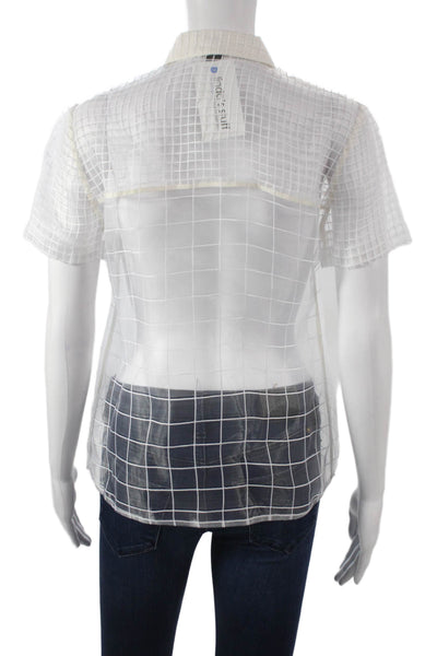 J Crew Womens White Checked Collared Button Up Short Sleeve Size 2