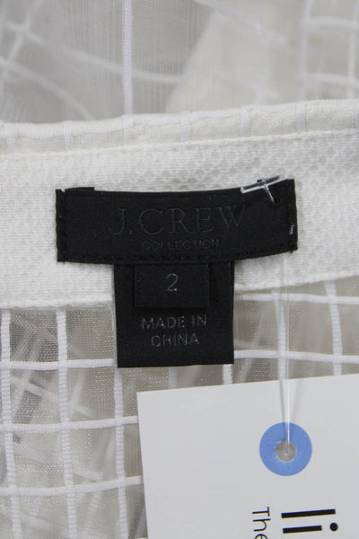 J Crew Womens White Checked Collared Button Up Short Sleeve Size 2