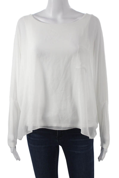 VLTs By Valentina Women Basic Blouse White Viscose Boat Neck Long Sleeve Size S